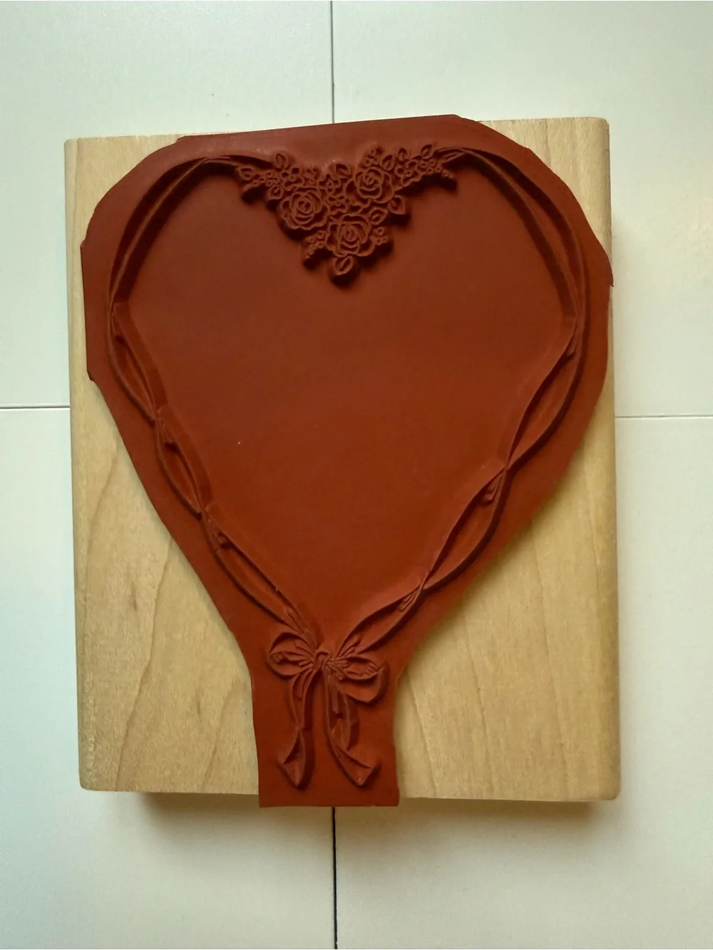 Stampin' Up Ribbon Rose Heart 1997 Wood Mounted Rubber Stamp Valentine Wedding